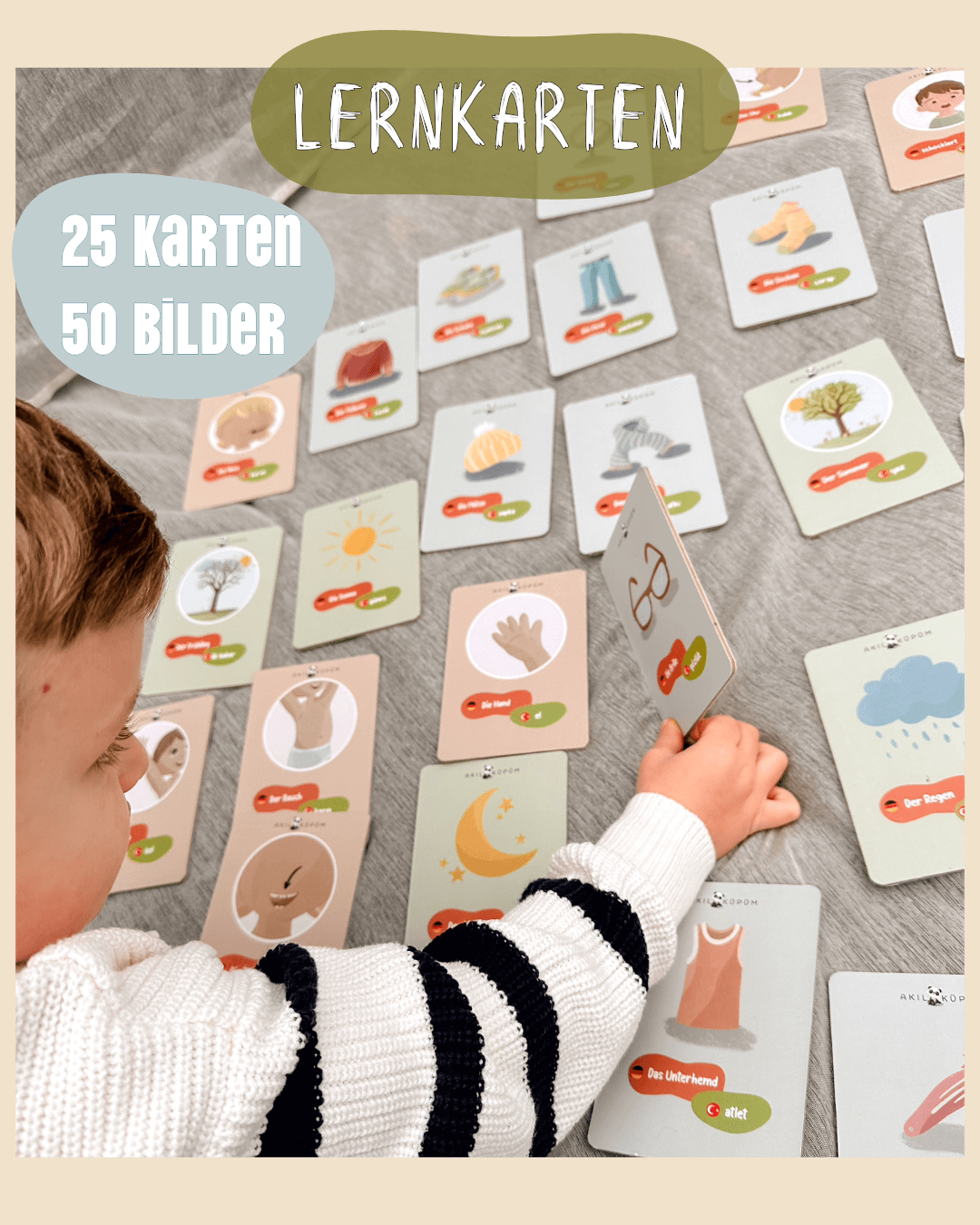 Bündel- Paket Lernkarten Lebensmittel + Gefühle, Körper, Kleidung (NEU) - Ich wachse zweisprachig auf Deutsch - Türkisch