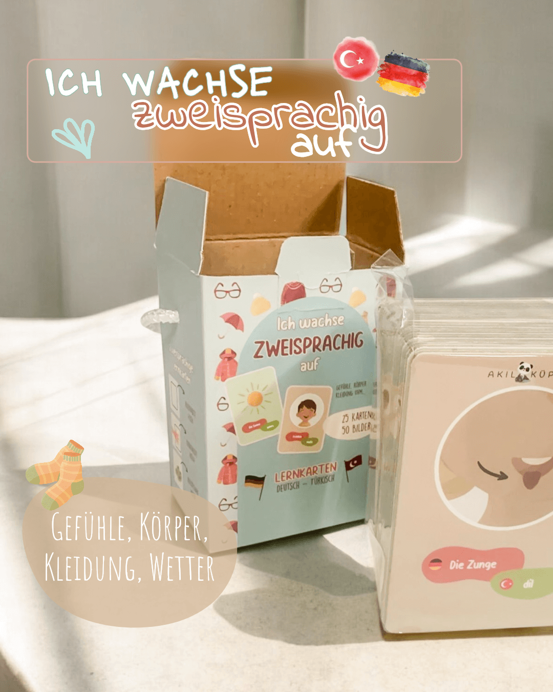 Bündel- Paket Lernkarten Lebensmittel + Gefühle, Körper, Kleidung (NEU) - Ich wachse zweisprachig auf Deutsch - Türkisch