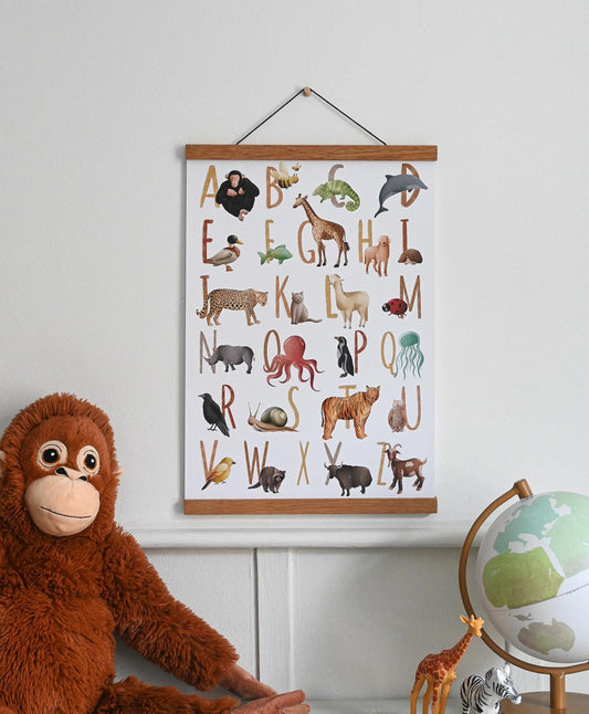 Alphabet Poster mit illustrierten Tiermotiven für das Kinderzimmer A3