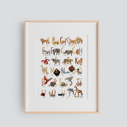 Alphabet Poster mit illustrierten Tiermotiven für das Kinderzimmer A3